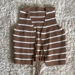 SHEIN Brown and White Striped Knit Tie-Front Vest